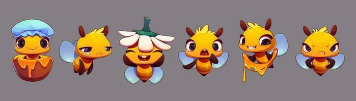 Cute bee character with honey, happy bee mascot vector