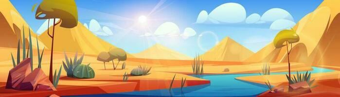 Desert river landscape vector cartoon background