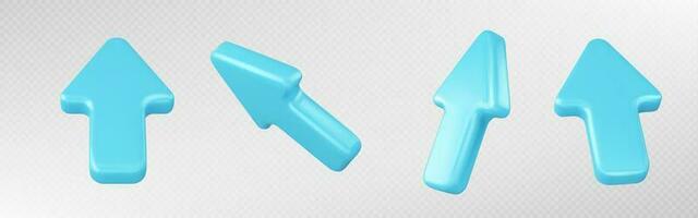 Realistic 3D set of blue arrow cursors vector