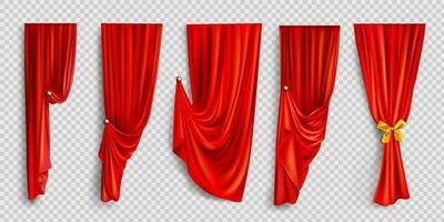 Red window curtains on gray background vector