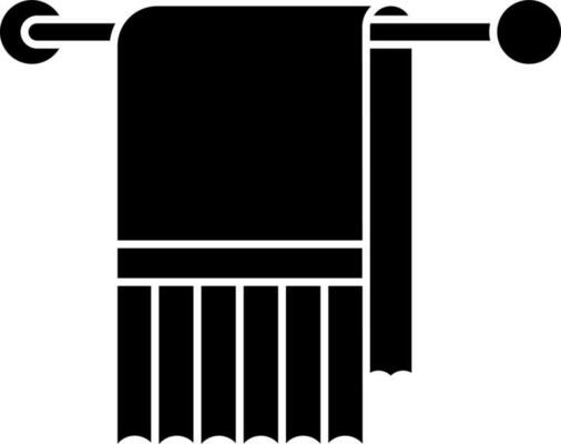 Towel Hanging On Rack Icon In Black and White