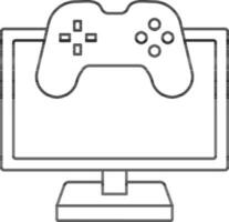 Computer With Video Game Icon Or Symbol In Stroke Style. vector