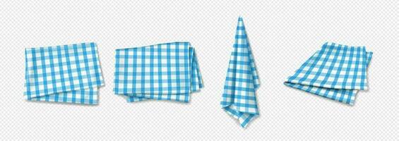 Realistic set of blue checkered cotton towels vector