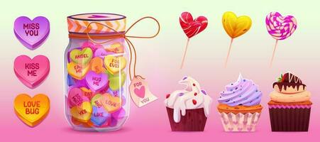 dulce corazón dulces, pasteles y piruletas vector