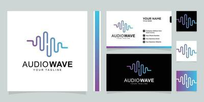 Sound wave template logo music dj audio system. Brand identity. Clean and modern style design and business card Premium Vector