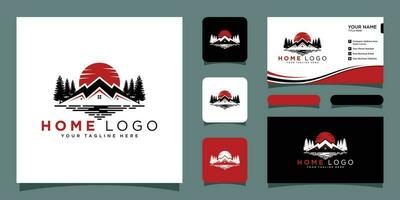 Real estate house mountain logo template with business card design Premium Vector