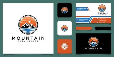 Vintage Adventure Mountain logo design with business card design template vector