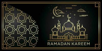 Creative illustration of a Mosque in line style. Ramadan Kareem background. Ramadan Kareem celebration. Premium Vector