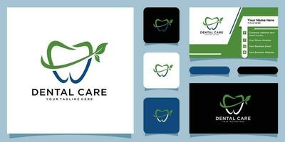 Dental care logo design with tooth and leaf icon combination Premium Vector