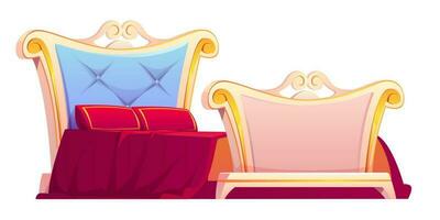 Vector royal bed with red blanket and pillows