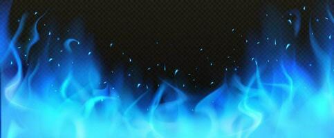 Realistic blue fire border, burning flame clipart vector