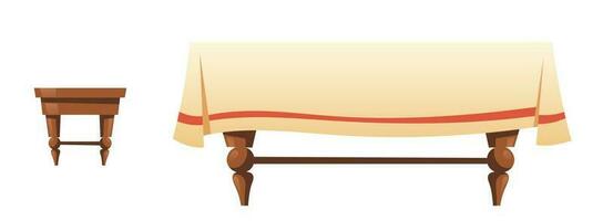 Wooden stool and table with linen cloth vector