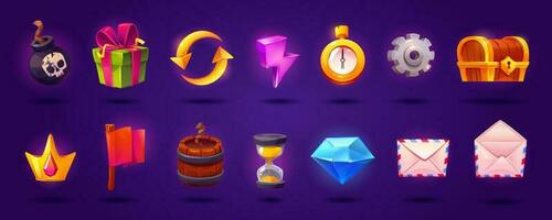 Cartoon vector ui game slot icon set with crown