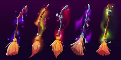 Set of vector witch broom clipart for fantasy game