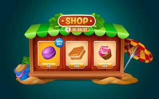 verano ui juego tienda marco botón con dulces icono vector