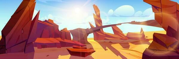Rock and canyon in desert game cartoon landscape vector