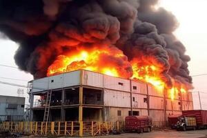 edificio en fuego, ai generado foto