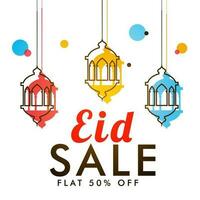 Eid Sale text poster or banner design for flat 50percentage off offer. vector