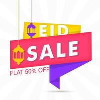 Flat 50percentage off offer for Eid Sale text on ribbon, Banner or poster design. vector