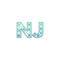 Abstract letter NJ logo design with line dot connection for technology and digital business company. vector