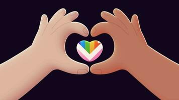 Animated LGBT Heart Color Icon. Floating Heart-Shaped Rainbow Flag. LGBTQ symbol. Love and pride. Hands with Love Animated. video