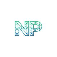 Abstract letter NP logo design with line dot connection for technology and digital business company. vector