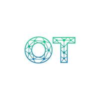 Abstract letter OT logo design with line dot connection for technology and digital business company. vector