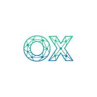 Abstract letter OX logo design with line dot connection for technology and digital business company. vector