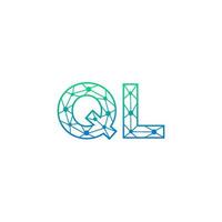 Abstract letter QL logo design with line dot connection for technology and digital business company. vector