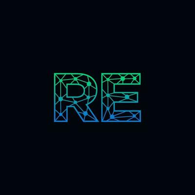 Abstract letter RE logo design with line dot connection for technology and digital business company.