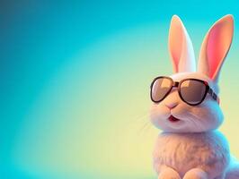 Head and shoulder portrait of adorable rabbit with eyeglasses photo