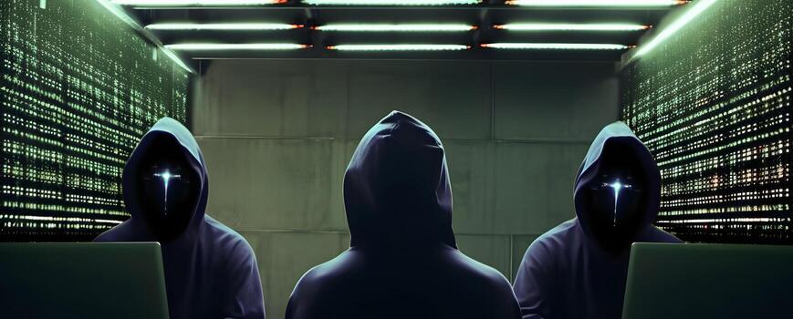 Hackers without face. Concept of hacker group, organization or association. photo