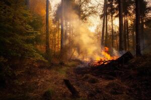 Aerial view wildfire in woods, draught and hot weather. photo