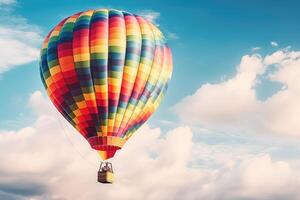 vistoso caliente aire globos en vuelo, ai generado foto