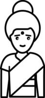 Indian Woman Icon In Black and White. vector