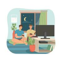 Man playing video game with his friend at home vector