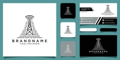 Tower signal icon template, Radio antenna, Broadcasting tower, with business card design Premium Vector