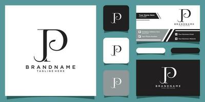 Alphabet letters Initials Monogram logo PJ or JP with business card design Premium Vector