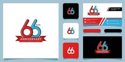 66 Years Anniversary Celebration, Number Vector Template with business card design Premium Vector