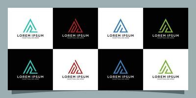 Set of initial letter A triangle logo design vector line style Premium Vector