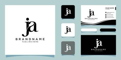 Alphabet letters Initials Monogram logo JA or AJ, J and A with business card design Premium Vector