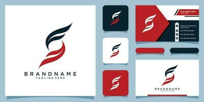 Fire icon with the shape of the letter S Template vector design with business card design Premium Vector