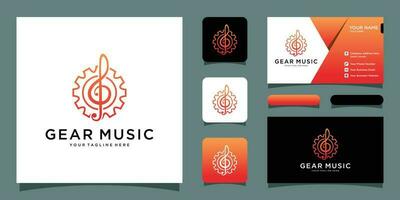 Gear and music symbols, music icons, logo illustrations with business card design Premium Vector