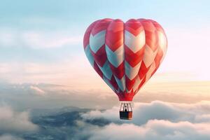 corazón conformado caliente aire globo con irreconocible personas en el cielo, ai generado foto