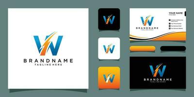 Flash W Letter Logo, Electrical Bolt Logo Vector with business card design Premium Vector