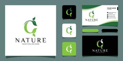 Letter C with leaf concepts with business card design template Premium Vector