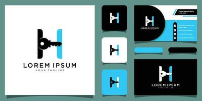 Initial letter H Key logo Concept, Key with Letter H with business card design Premium Vector