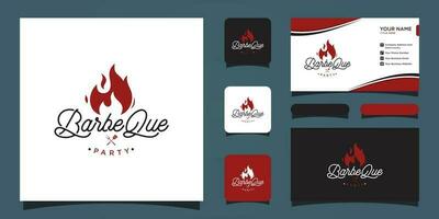 Logo barbecue with flame logo with business card design Premium Vector