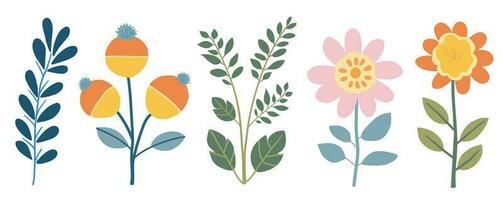 conjunto de plano flores aislado en blanco fondo, vector planta garabatear ilustración, floral equipo