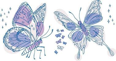 hand drawn pastel vector sketch of a butterfly set